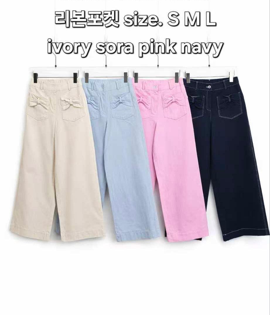 Moci 蝴蝶結口袋闊筒扯布褲