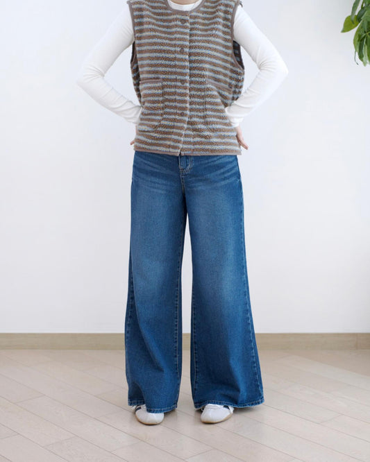 韓國洗水闊筒牛仔褲