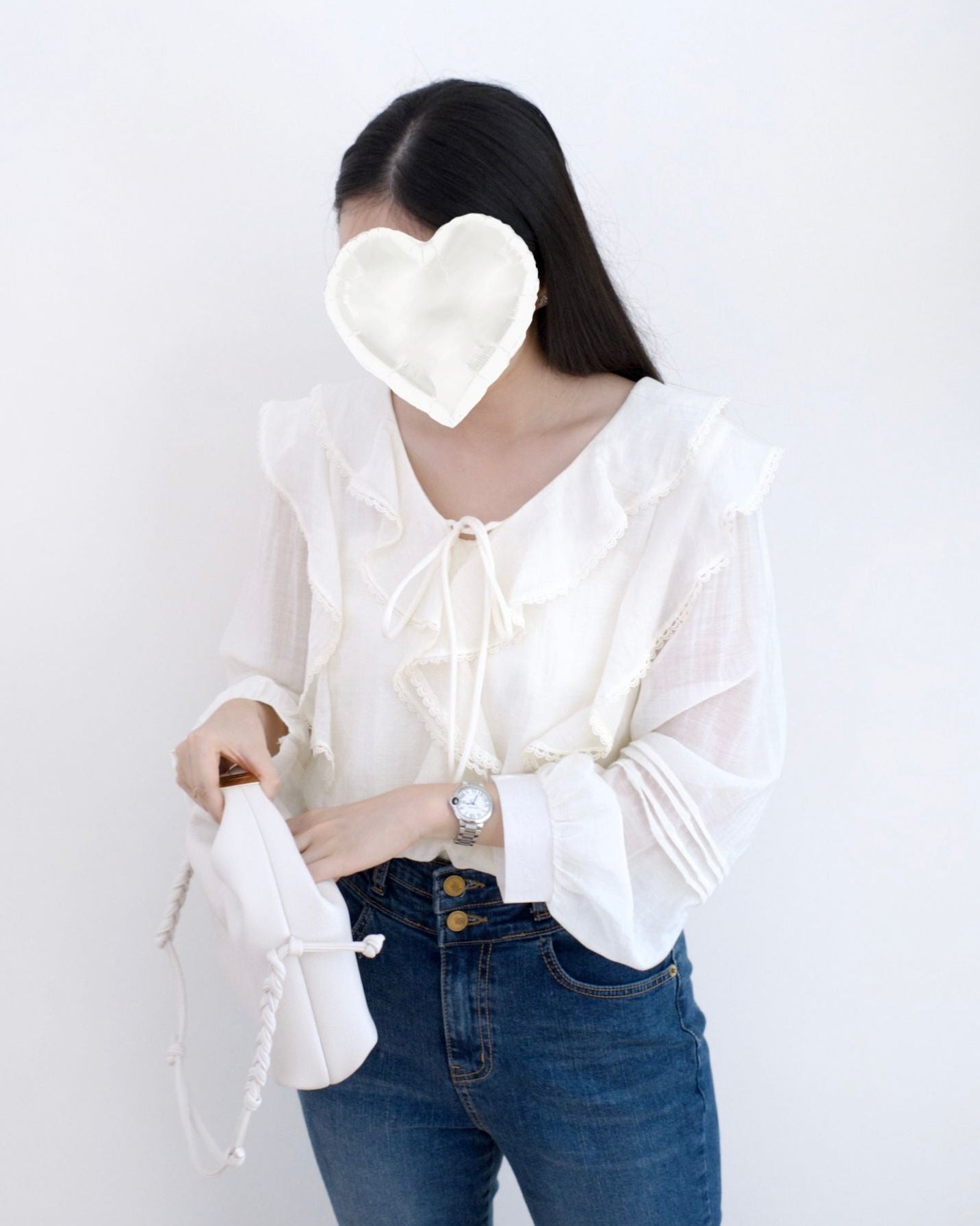 韓國輕透菏葉邊襯衫