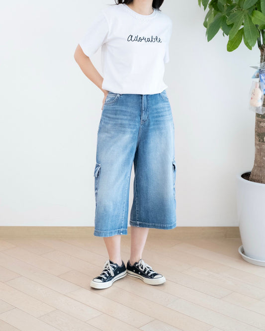 韓國工裝五分牛仔短褲