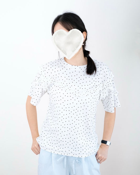 韓國心心Pattern撞Ruffle Tee