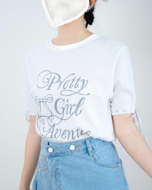 韓國"Pretty Girl"綁絲帶Tee