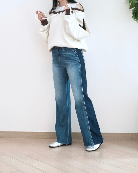 Gori 撞色闊腳牛仔褲