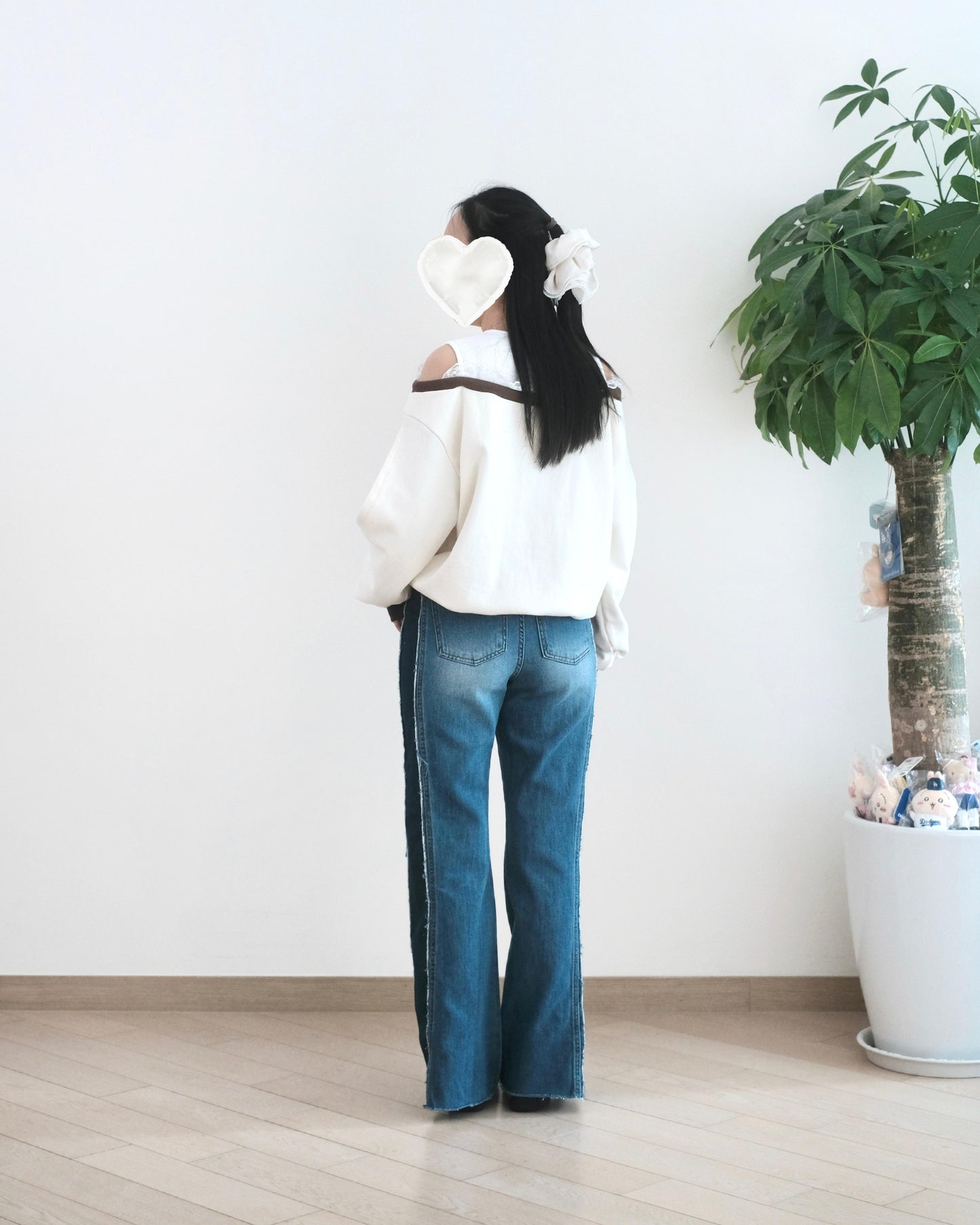 Gori 撞色闊腳牛仔褲