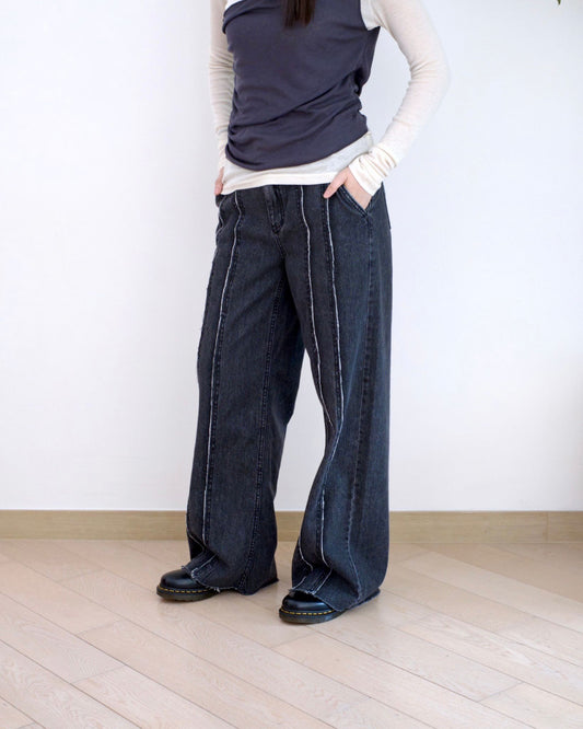 Gori 蘇蘇拼接直筒牛仔褲