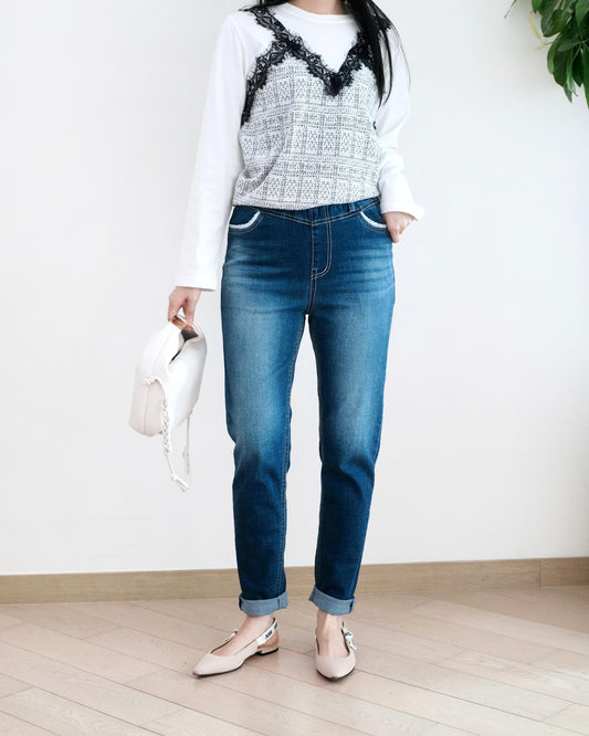 Gori Lace花邊全橡筋貼腳牛仔褲