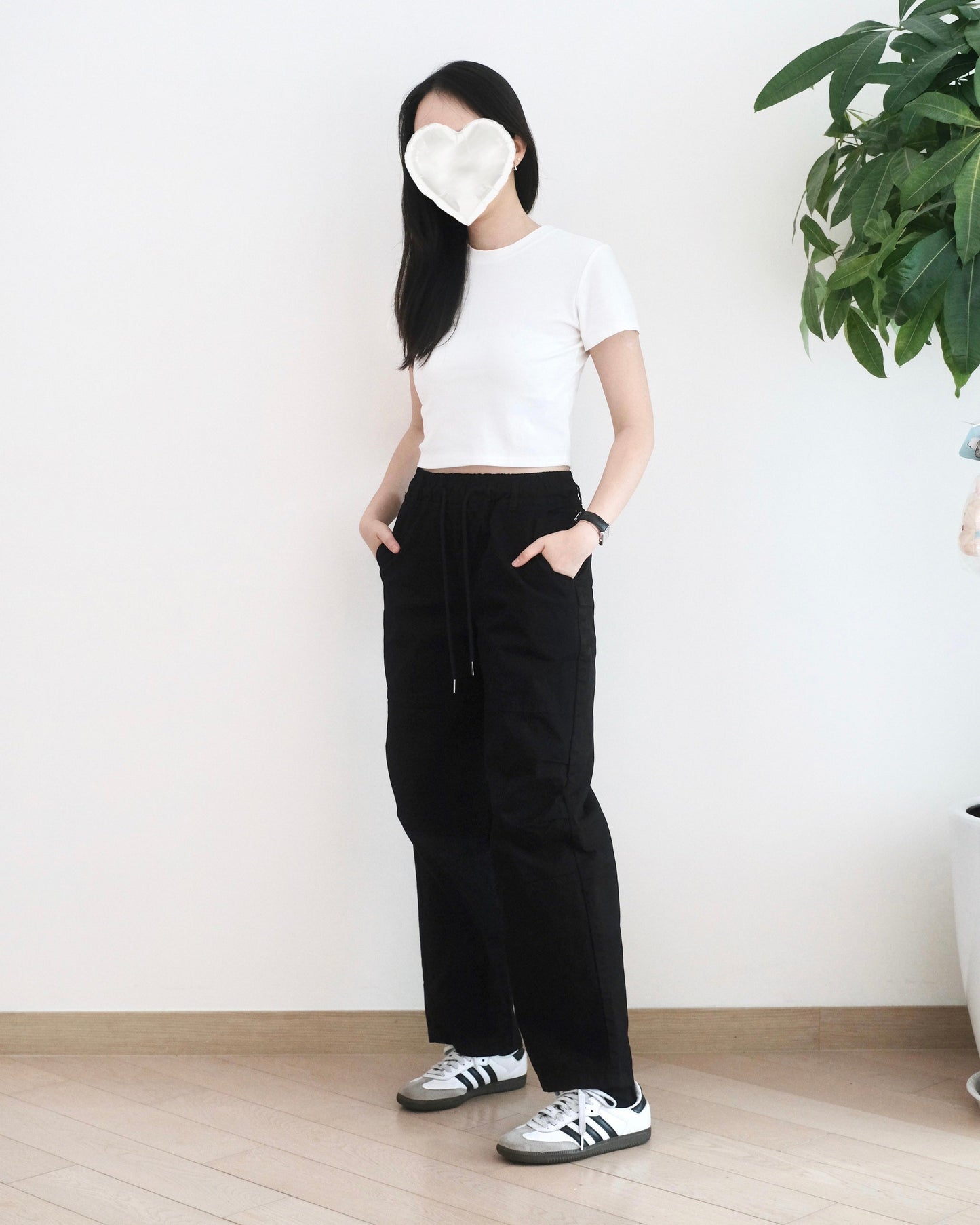 韓國全橡筋綁繩直筒扯布褲︎