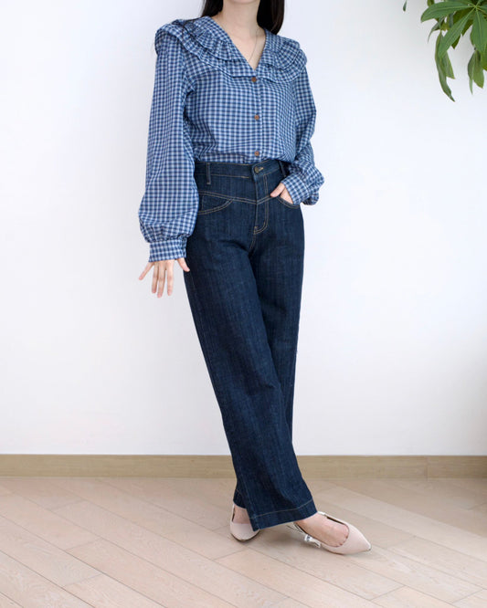 韓國小v車骨直筒牛仔褲