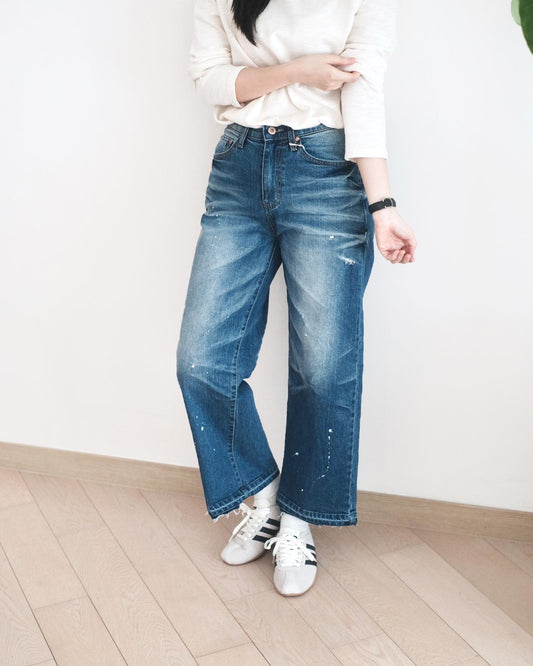 Howluk 潑墨微破洞直筒牛仔褲