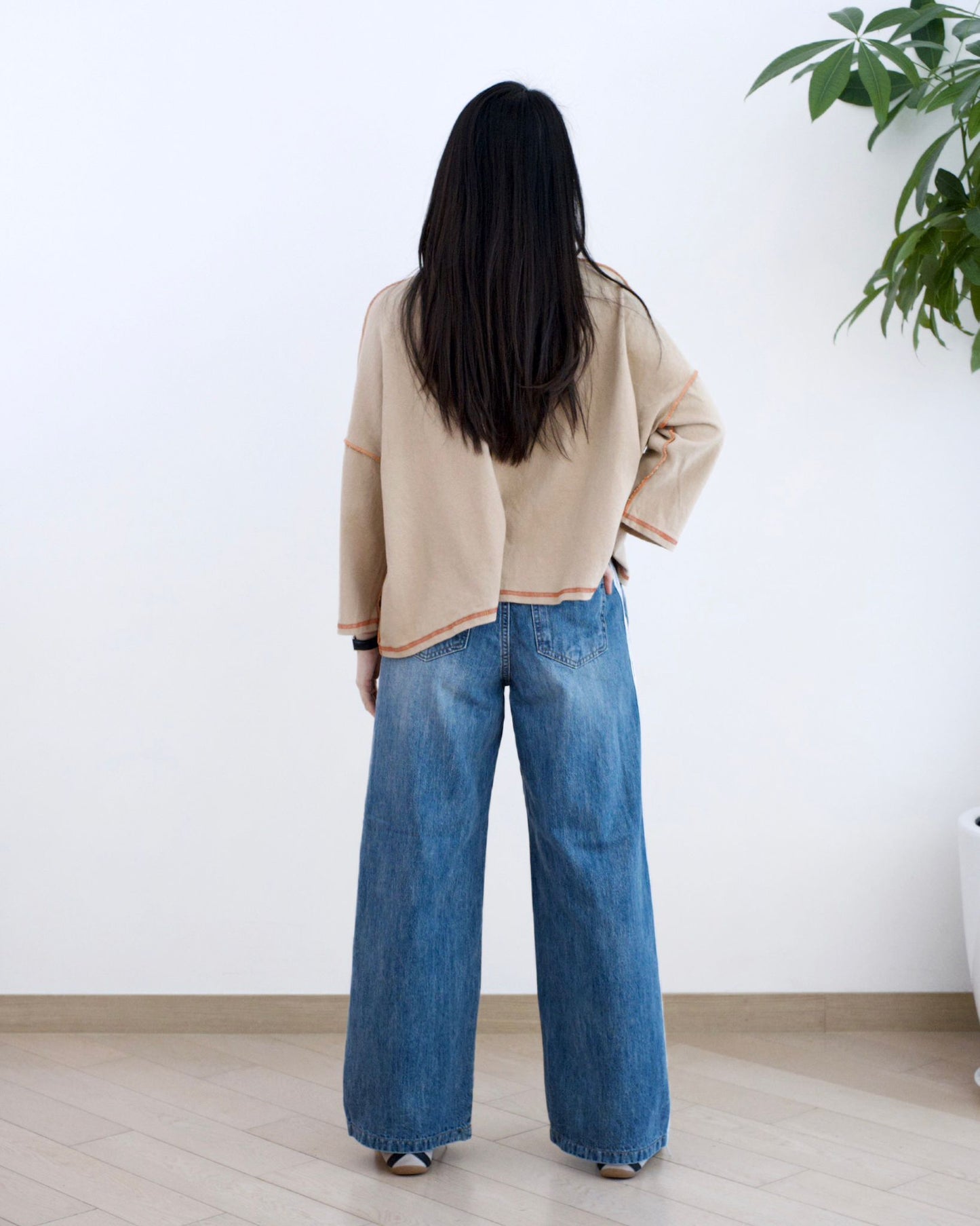 Howluk 側白邊闊筒牛仔褲