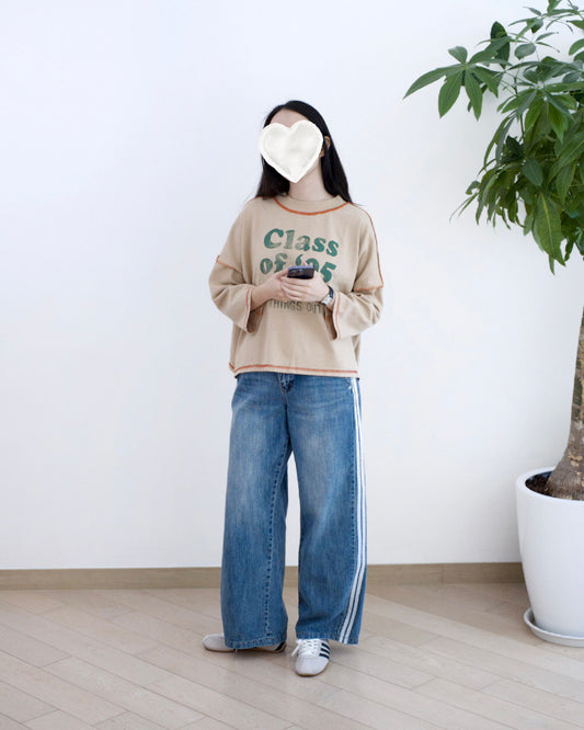 Howluk 側白邊闊筒牛仔褲