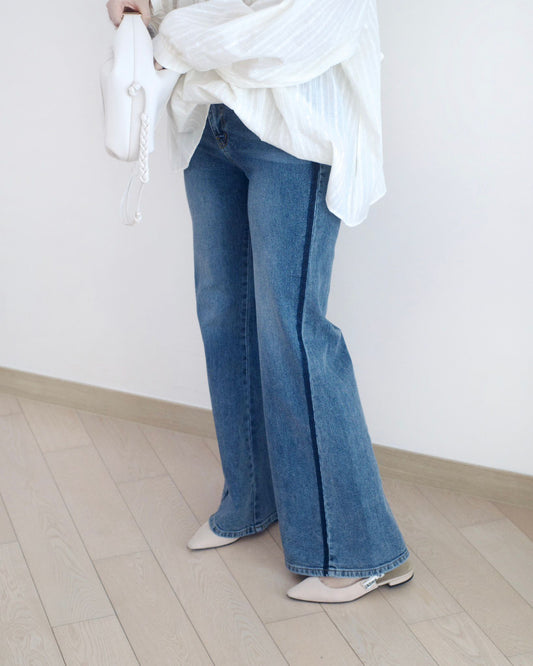 Howluk 拼邊闊腳牛仔褲