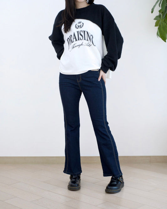 Howluk 側明線微喇叭牛仔褲