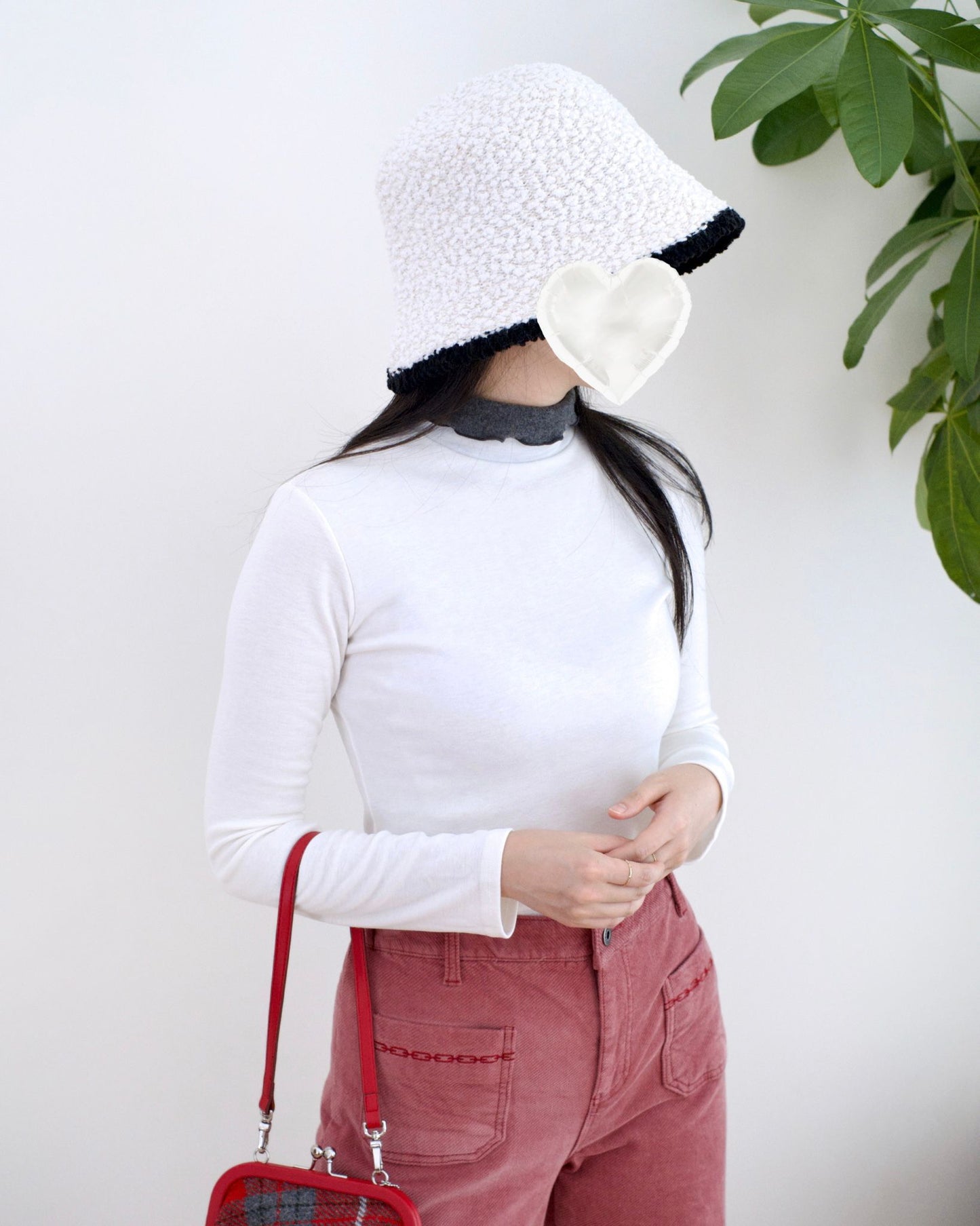 韓國絨毛假兩層高領Tee