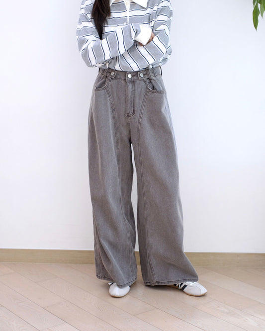 韓國洗水彎刀牛仔褲