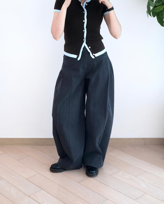 韓國彎刀闊筒扯布褲