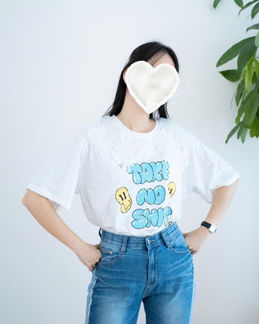 韓國花花Lace英文字Tee