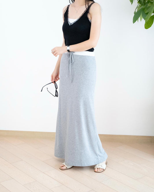 韓國撞色棉料長裙