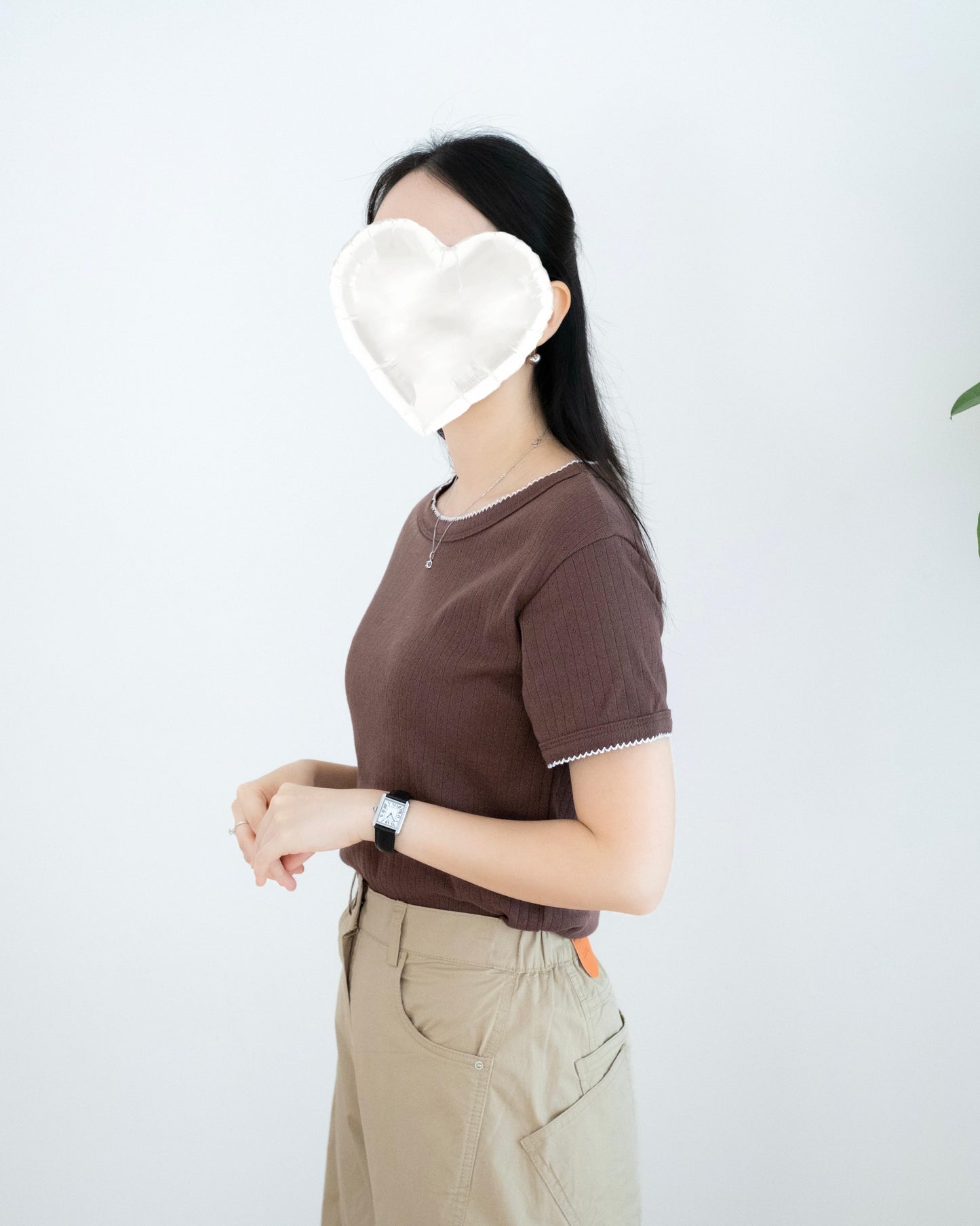 暗花撞白邊Tee