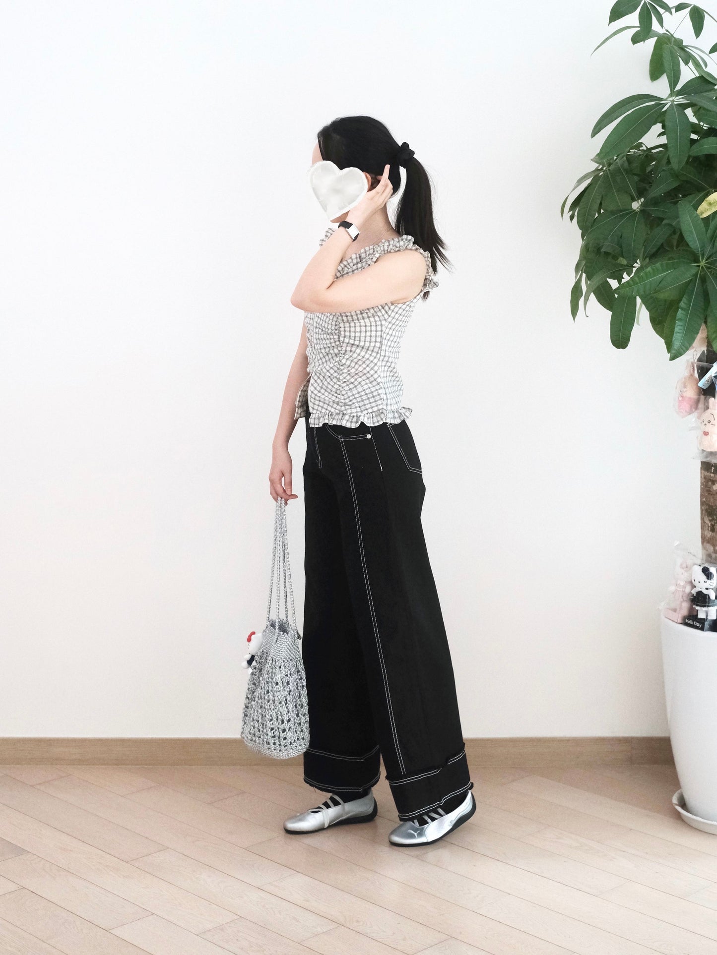 Moci 明線蘇蘇闊筒扯布褲