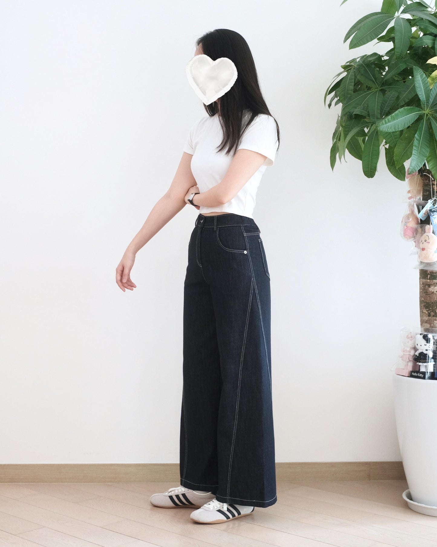Moci 斜骨闊腳牛仔褲