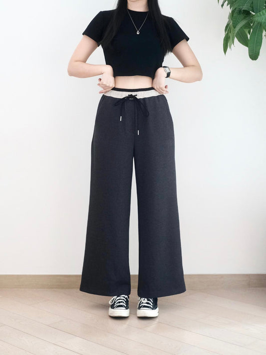 Moci 拼邊闊腳休閑褲