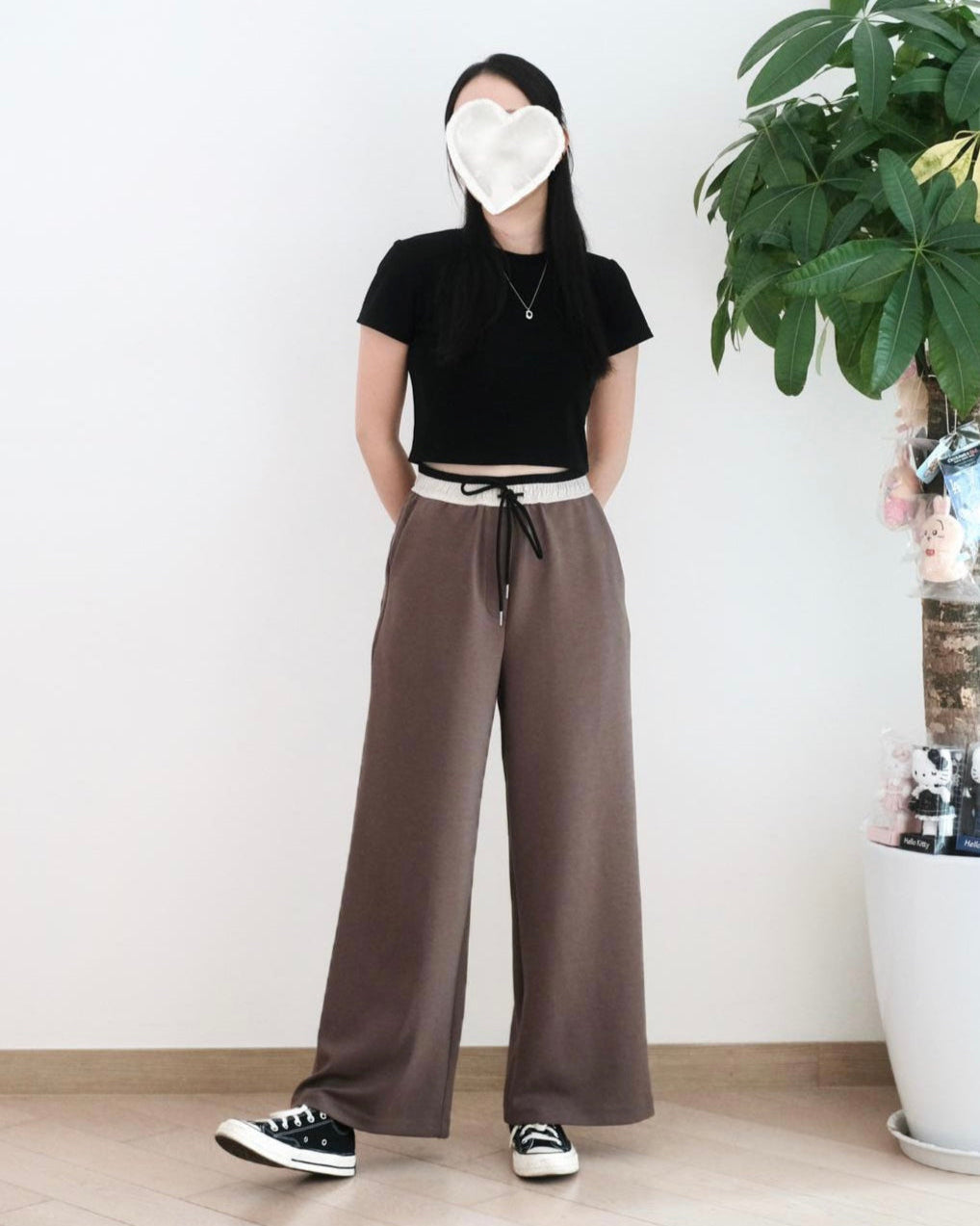Moci 拼邊闊腳休閑褲