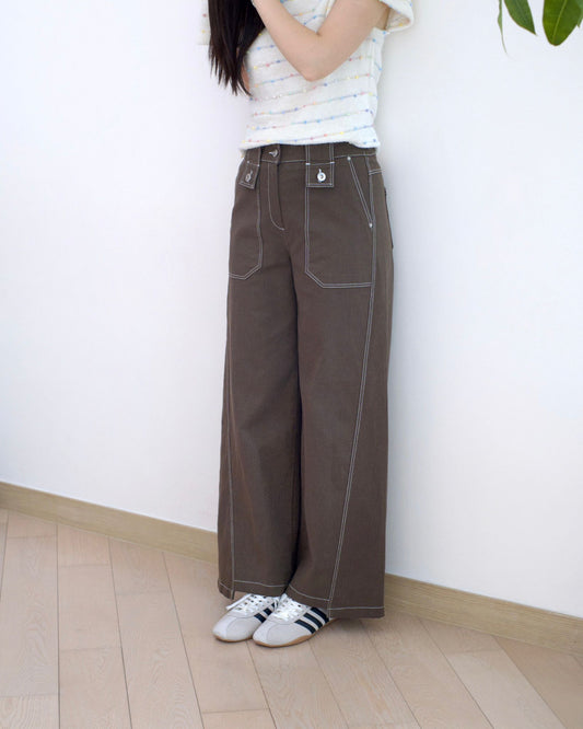 Moci 鈕扣直筒扯布褲