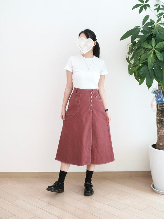 Moci 鈕扣中長扯布裙