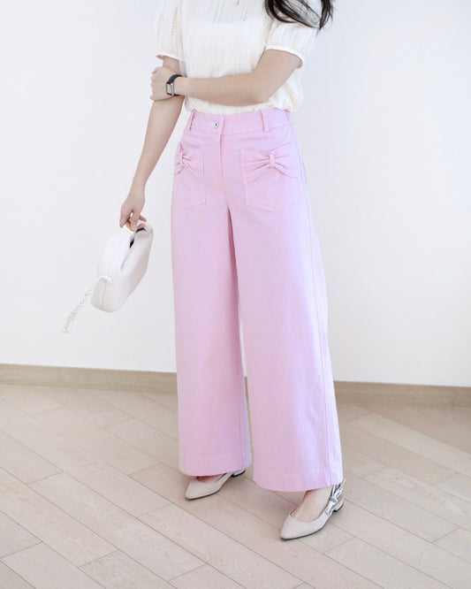 Moci 蝴蝶結口袋闊筒扯布褲