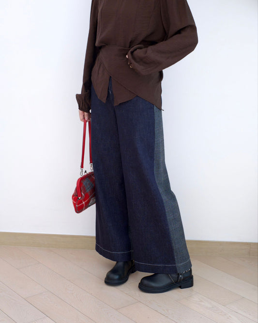 Moci 拼格仔布牛仔褲