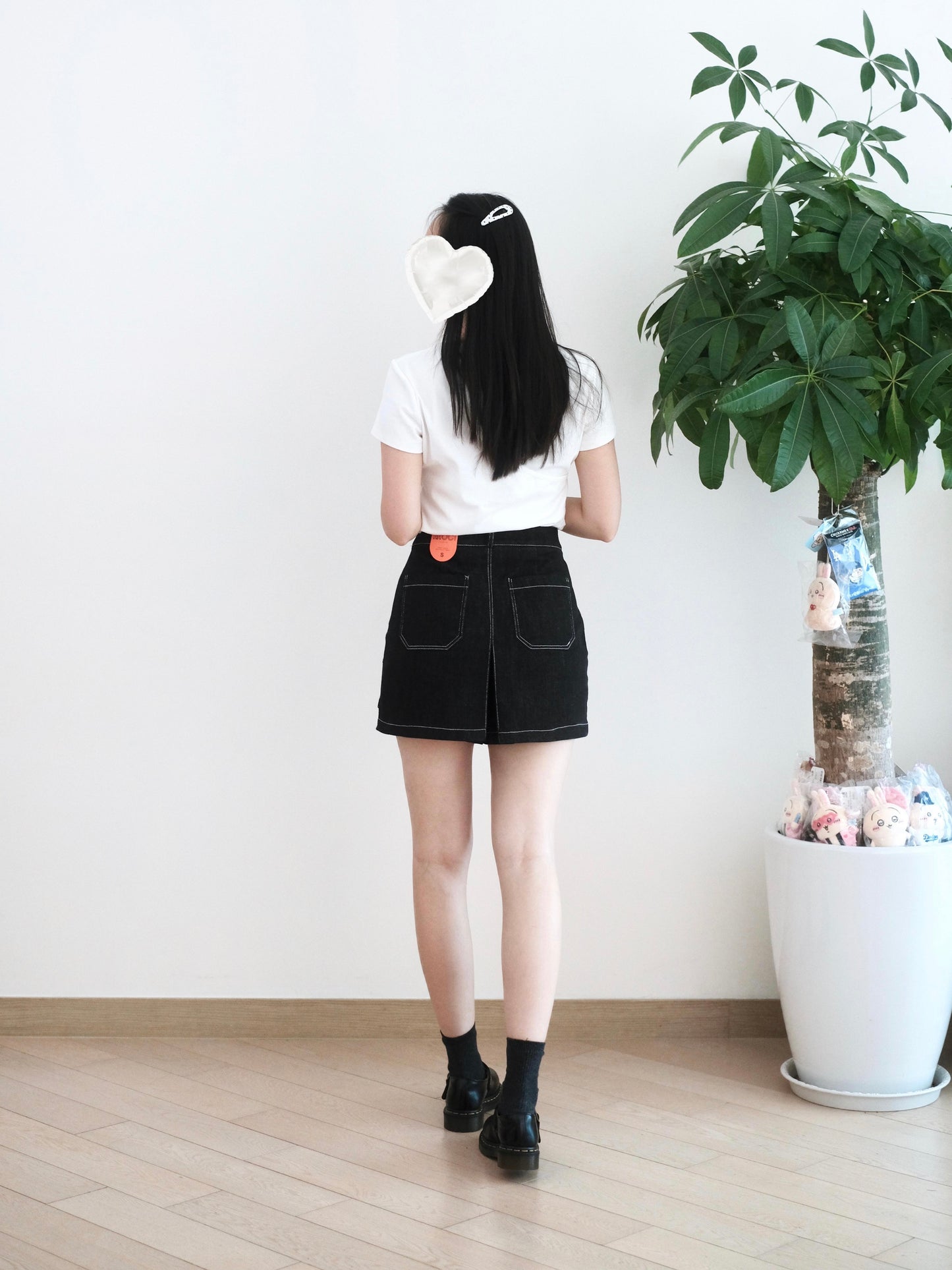 Moci 大口袋高腰牛仔短褲