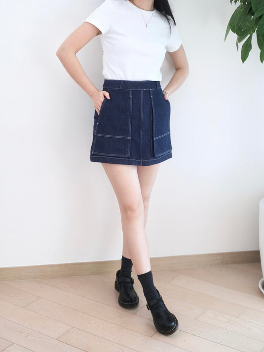 Moci 大口袋高腰牛仔短褲