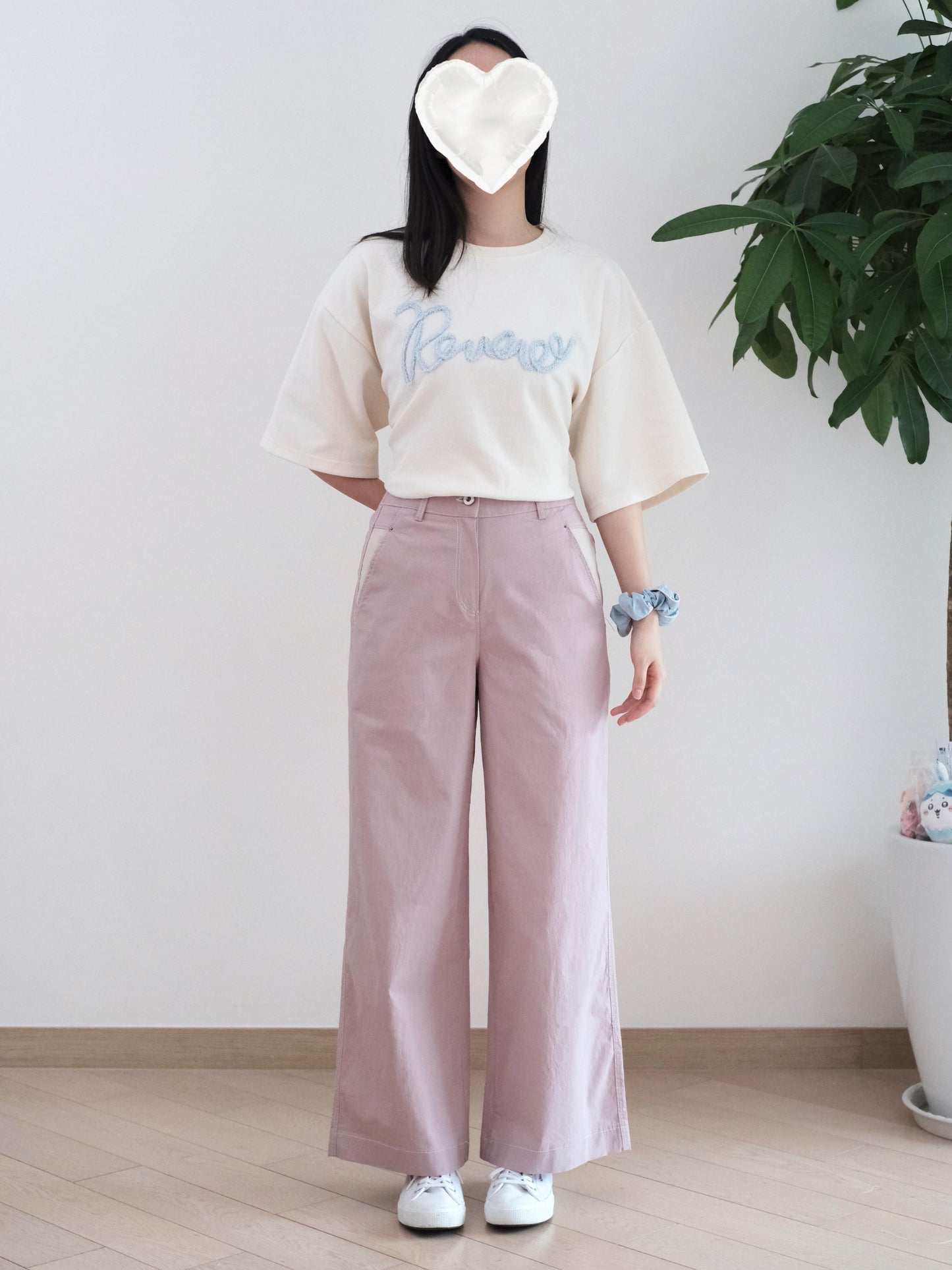 Moci 口袋拼色闊腳扯布褲