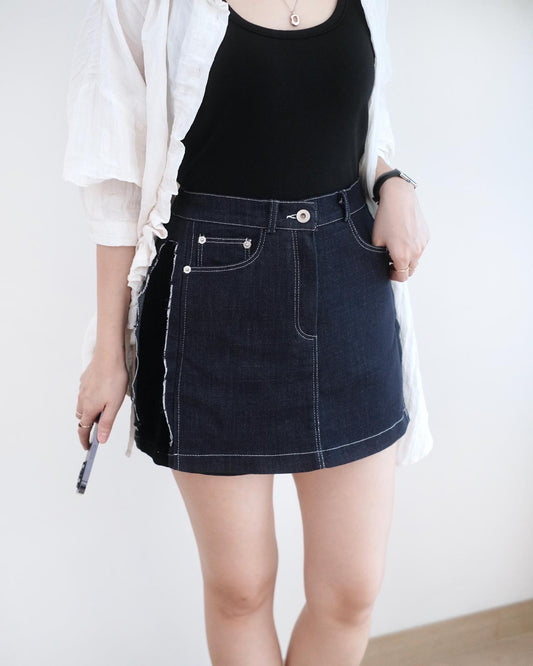 Moci 拼邊牛仔短裙褲