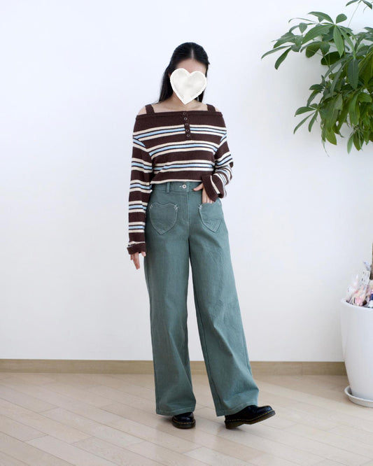 Moci 心心口袋內絨毛扯布褲