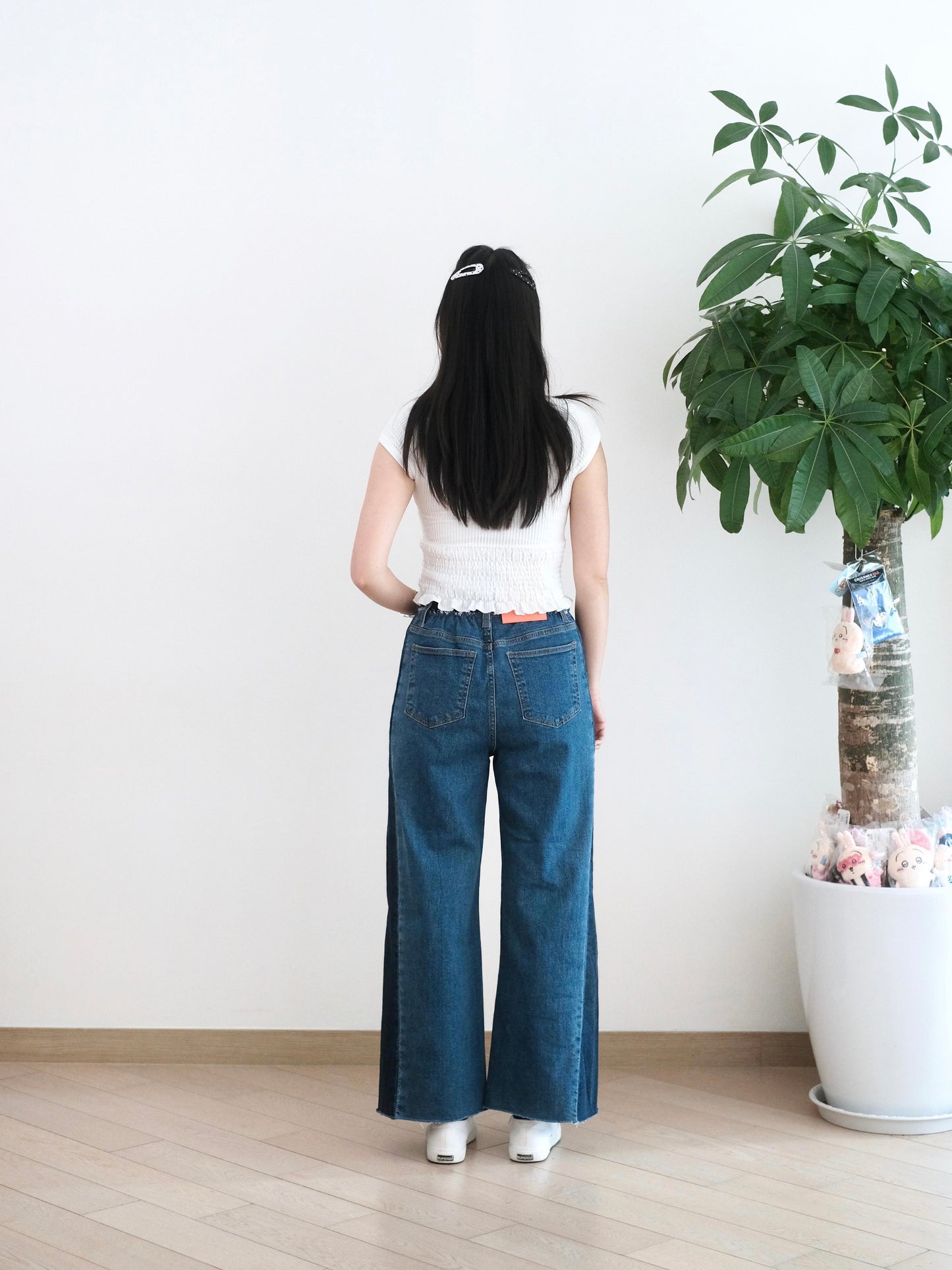 Moci 高腰包肚全橡筋闊腳牛仔褲