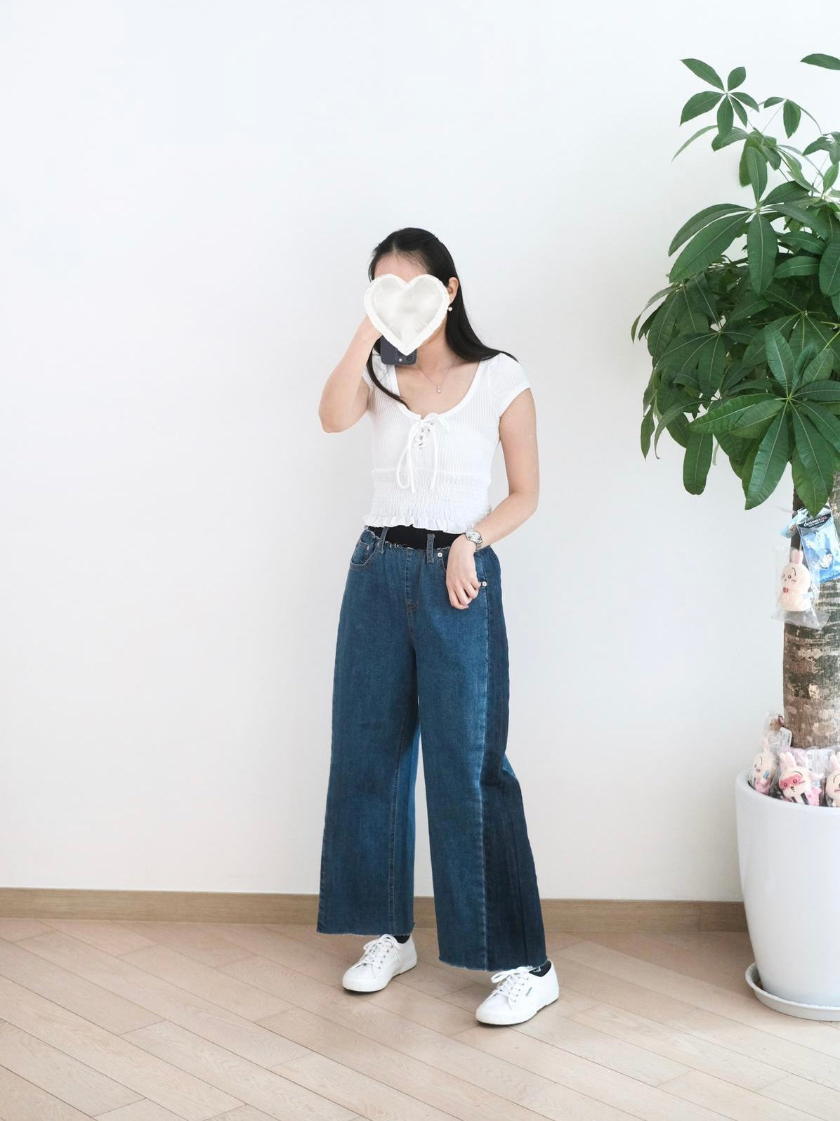 Moci 高腰包肚全橡筋闊腳牛仔褲
