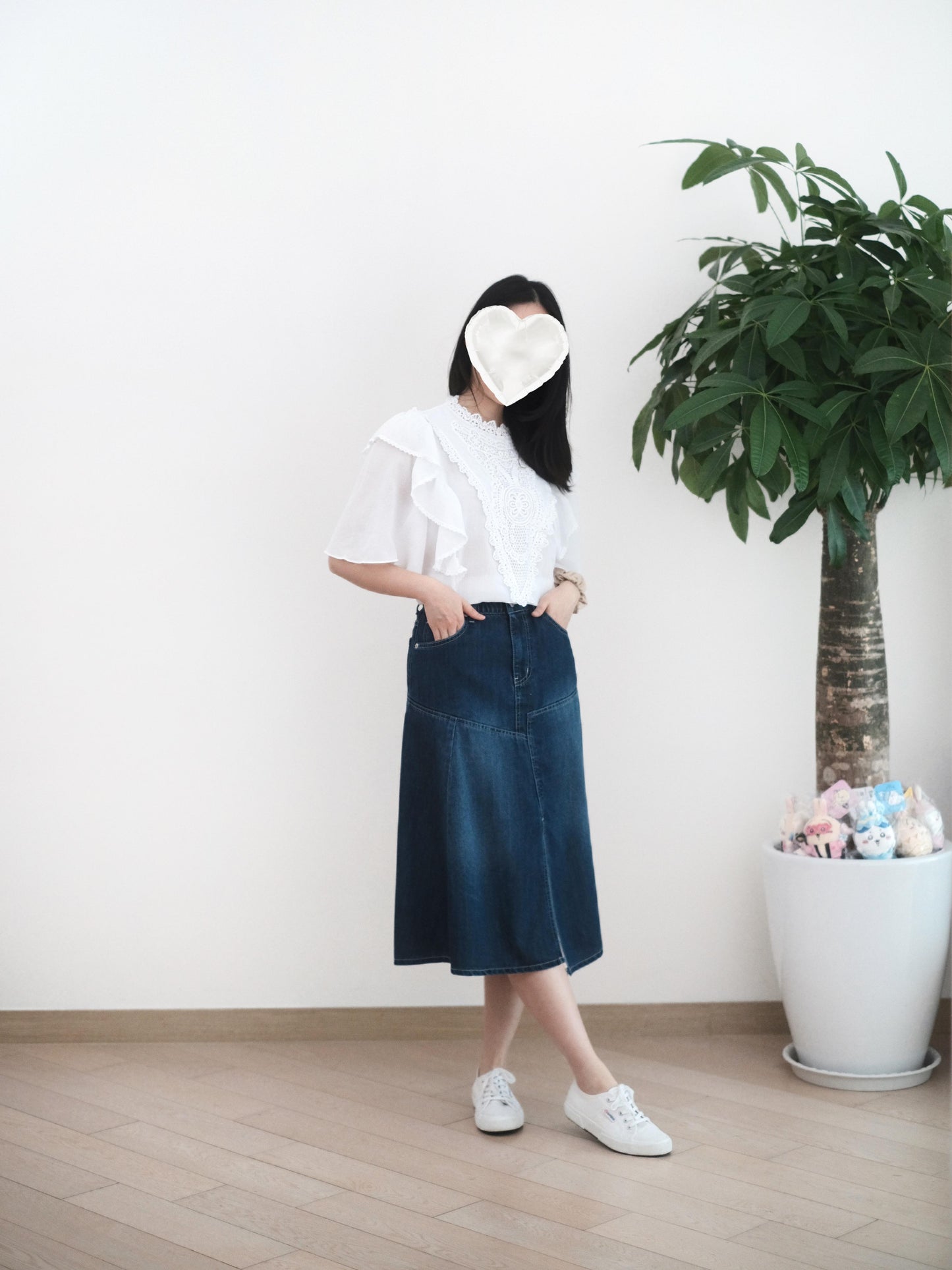 Moci 拼接牛仔中裙