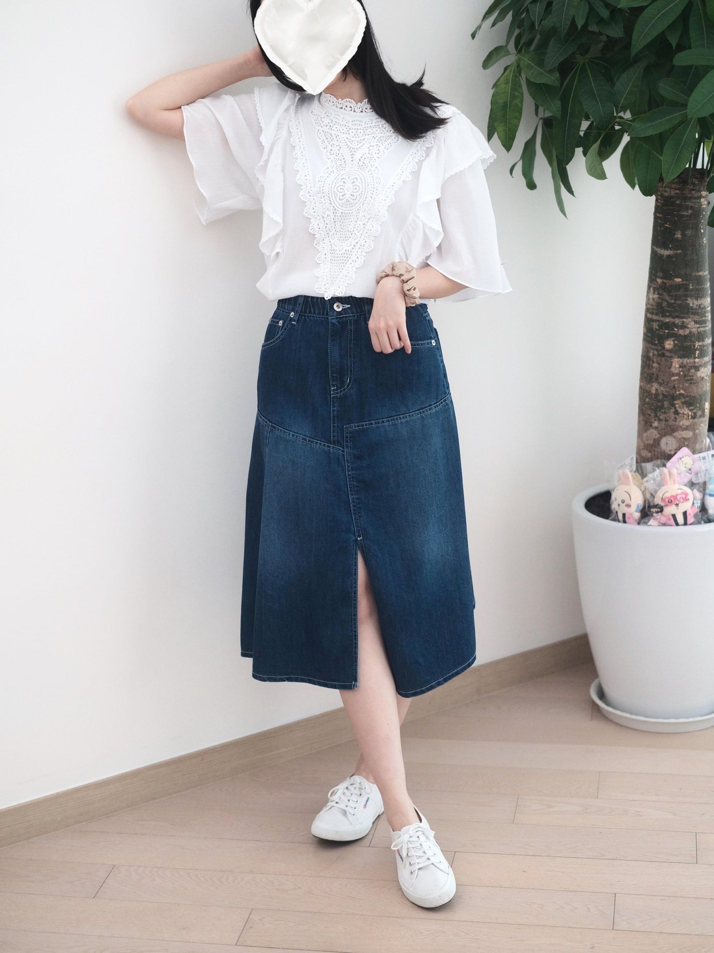Moci 拼接牛仔中裙