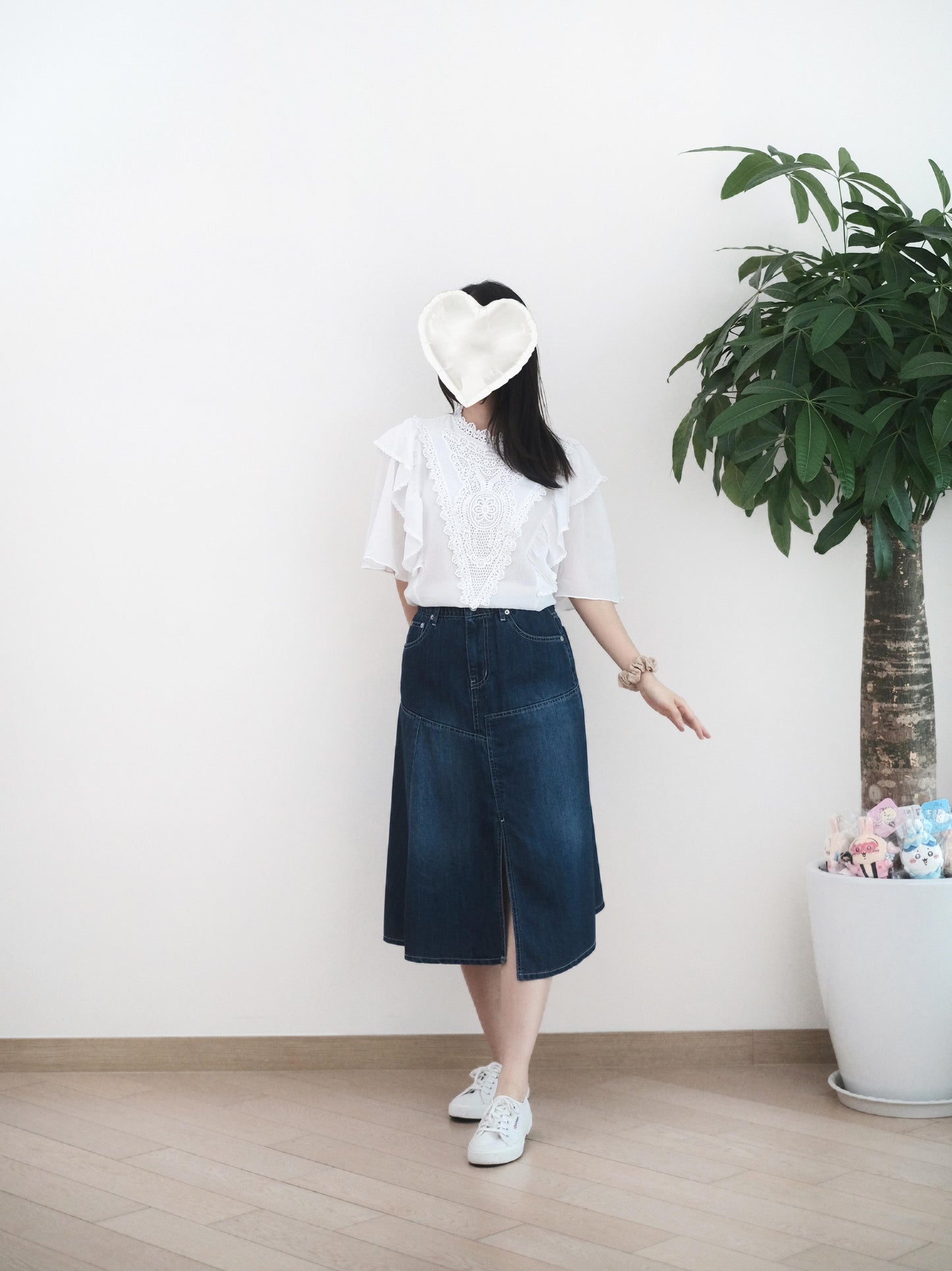 Moci 拼接牛仔中裙