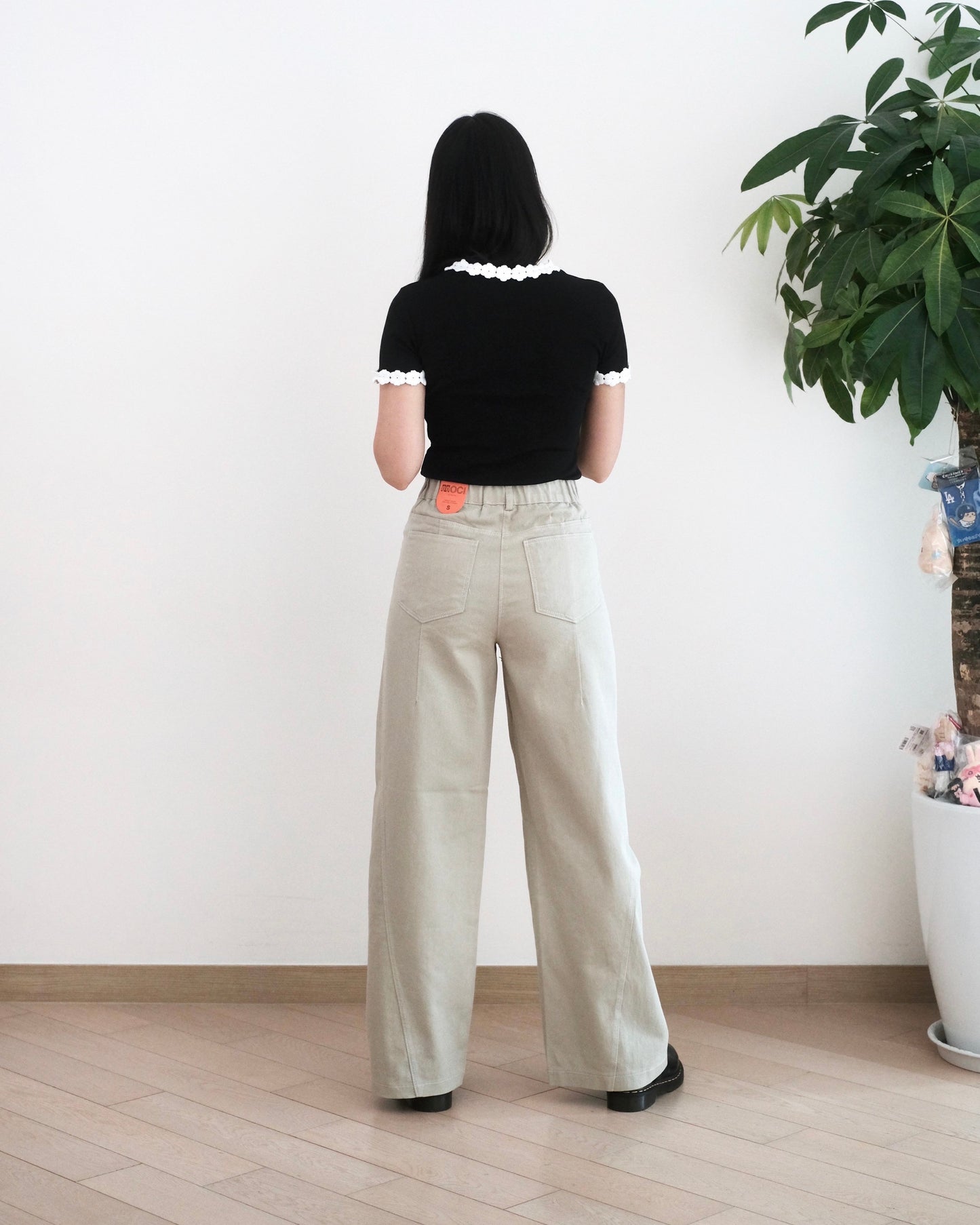 Moci 斜骨明線闊筒扯布褲︎