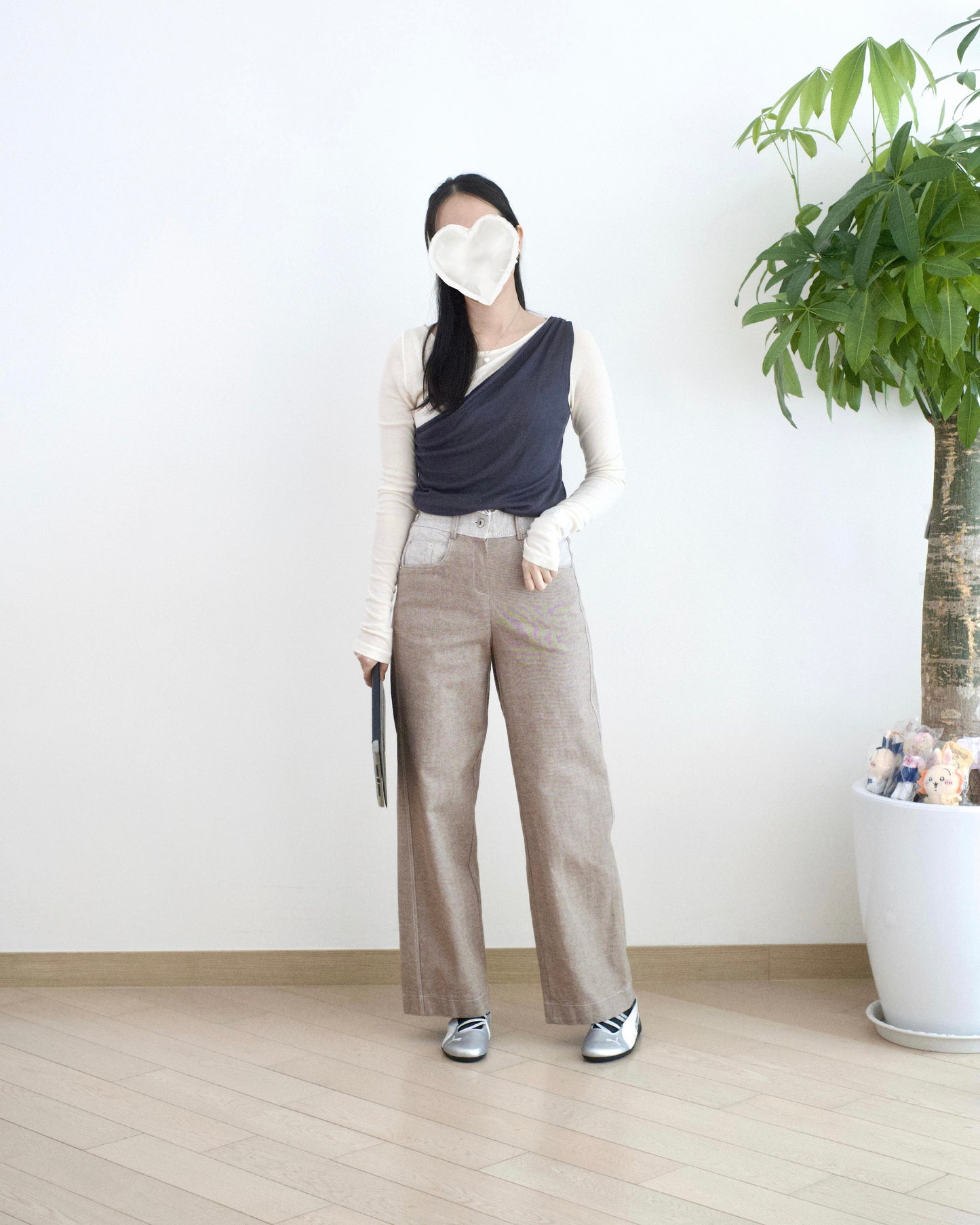 Moci 拼色直筒扯布褲︎