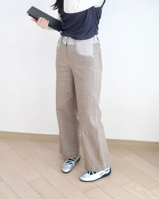 Moci 拼色直筒扯布褲︎