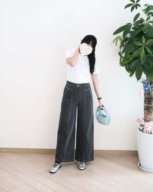 Moci 明線車骨闊筒扯布褲︎