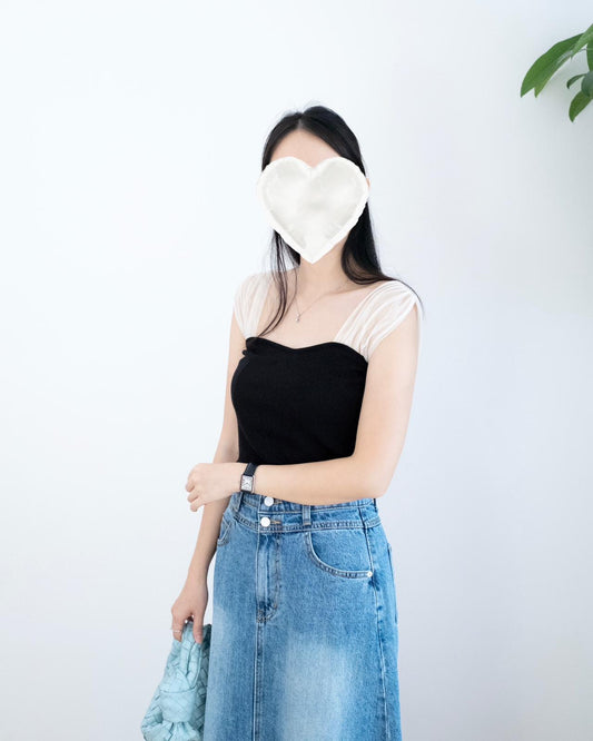 肩拼紗坑紋Top