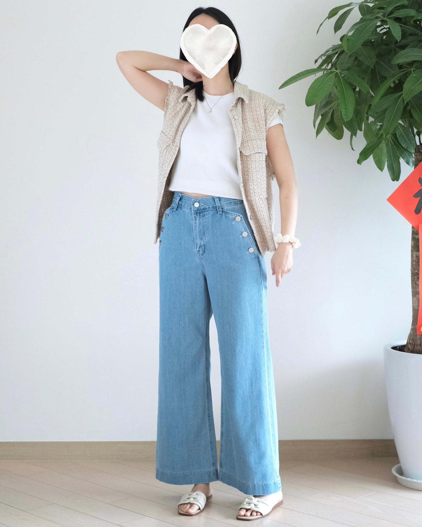 Odd Eye 鈕扣口袋闊腳牛仔褲