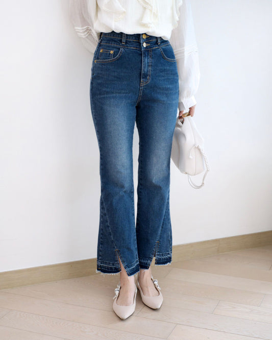 Odd Eye 高腰開衩微喇叭牛仔褲