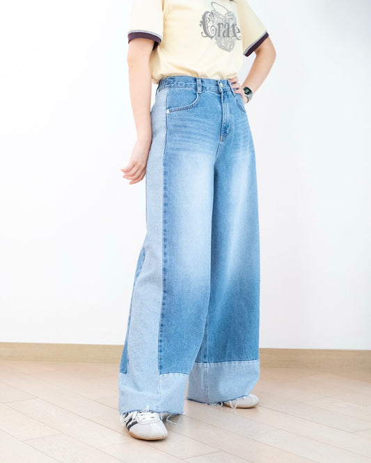 Odd Eye 兩側撞色闊腳牛仔褲