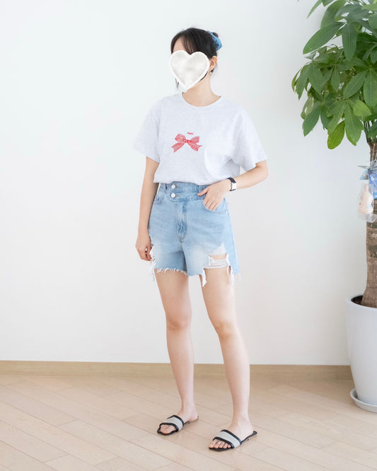 Odd Eye 流蘇破爛高腰牛仔短褲